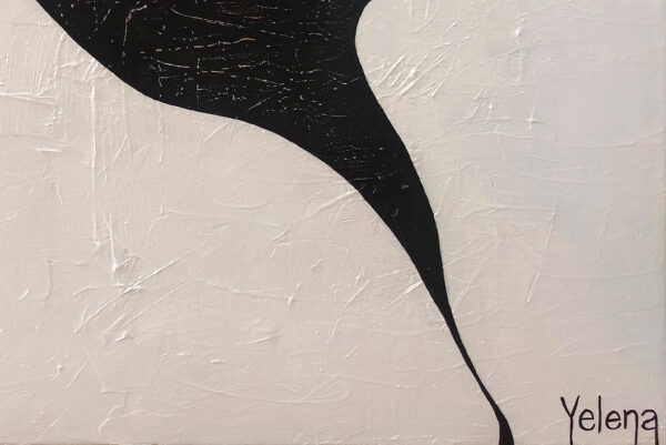 Yelena Revis black signature on textured white beside a black curve in The Solitary Sun