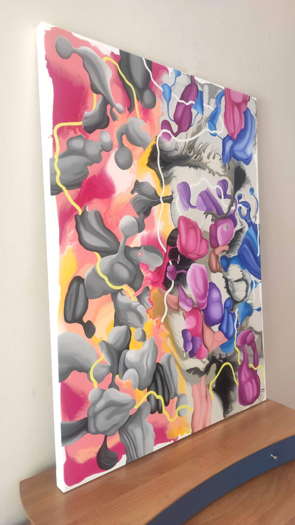 Side view of Travelling Through the Unknown by Yelena Revis showing clean white gallery-wrapped edges