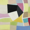 Upper-Left Geometric Cube Macro — "Weightlessness" Geometric Abstract Painting by Yelena Revis Detail of a black and white floating cube over pastel wavy grid squares in Weightlessness by Yelena Revis