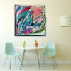 Wind Flow Interior View — Painting by Yelena Revis Wind Flow painting by Yelena Revis styled on wall above a round dining table with mint green chairs.